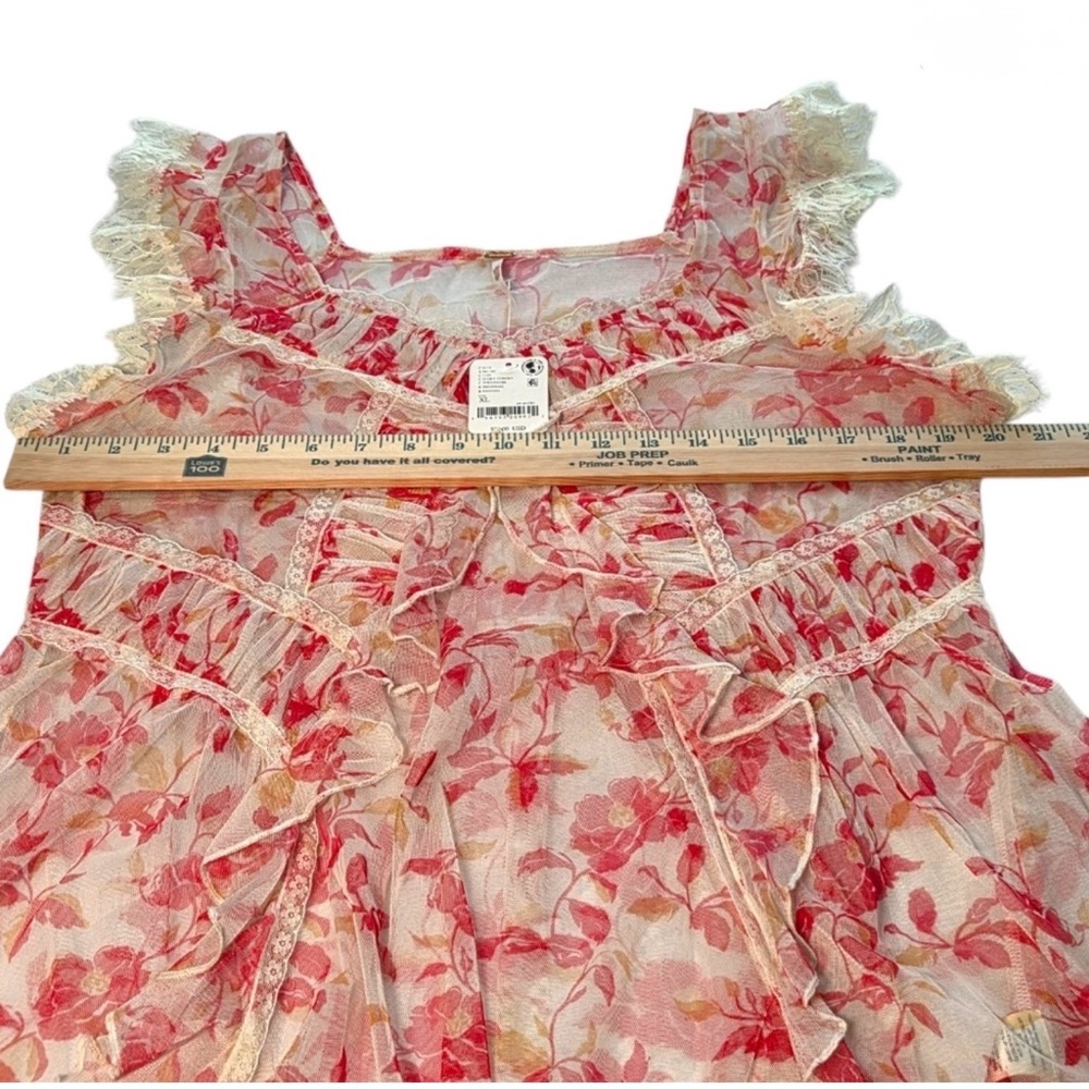 Free People Ivie Tunic Sheer Lace Ruffle Floral Pink XL NWT - Picture 3 of 5